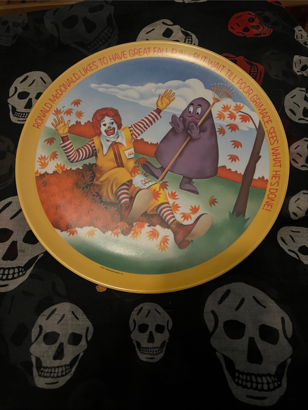 McDonald's Yellow-Rim Ronald McDonald & Grimace Fall Plate 1977 by Lexington